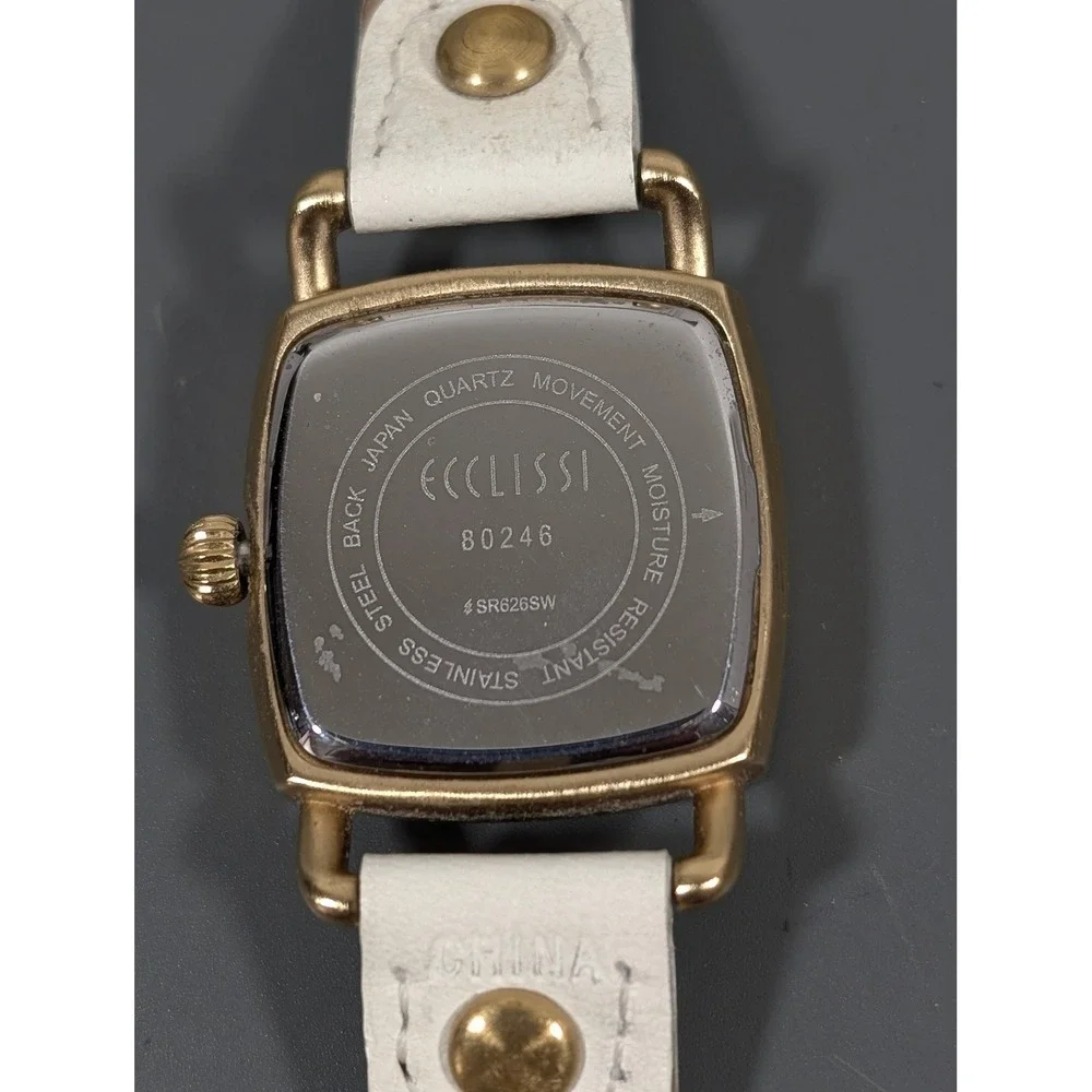 Ecclissi Womens White Leather Watch Gold Tone Square Minimalist‎ 7